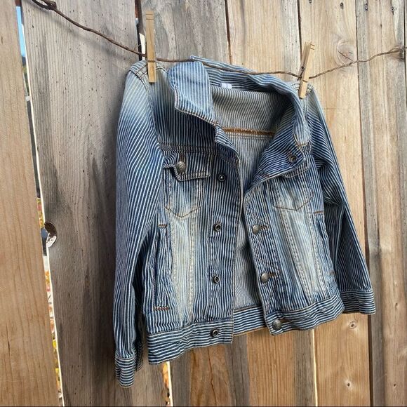 Frankie & Ava Striped Trucker Jacket Sz 5 Collared Long Sleeve Snap Button Down - Picture 9 of 11